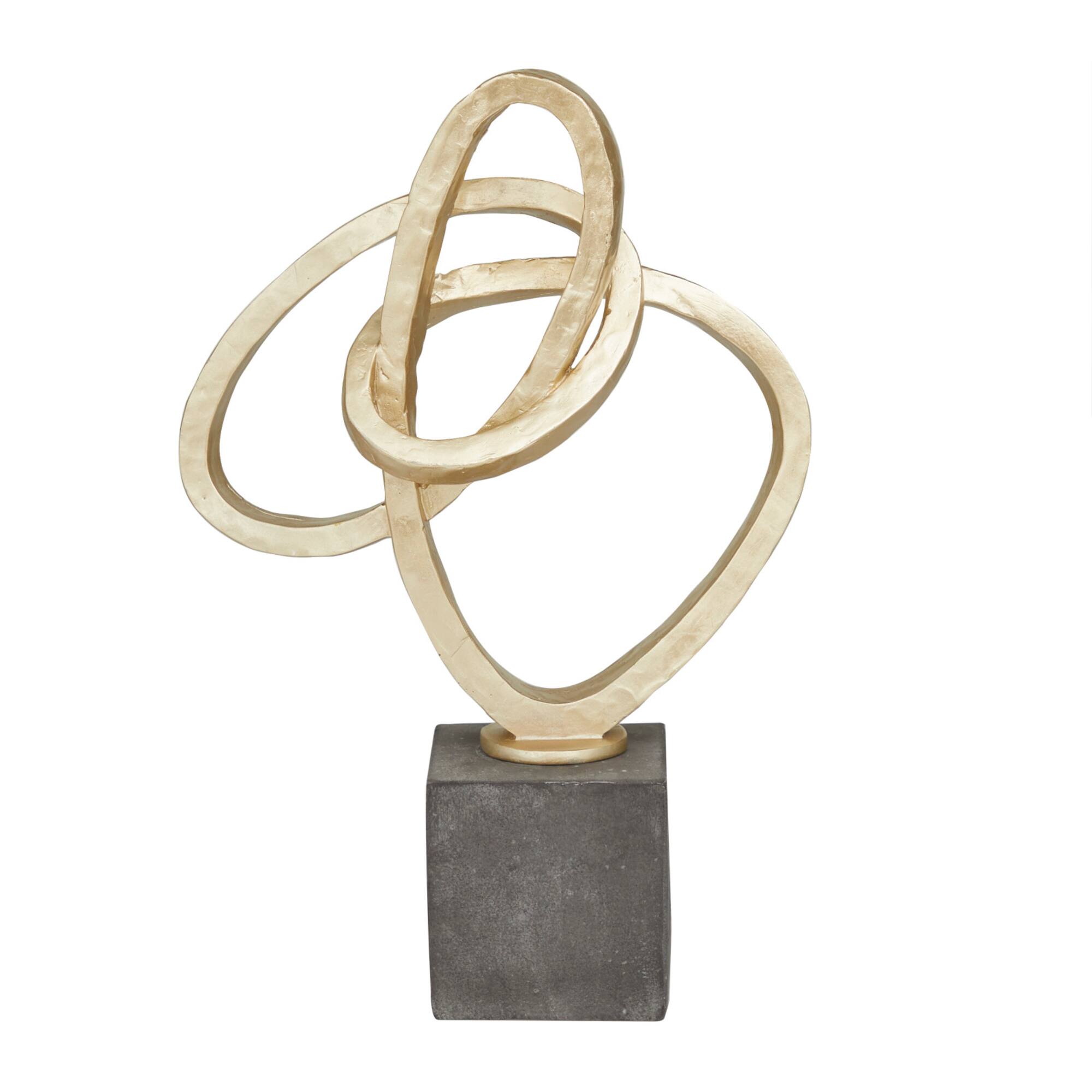 17" Gold Link Abstract Sculpture with Black Base